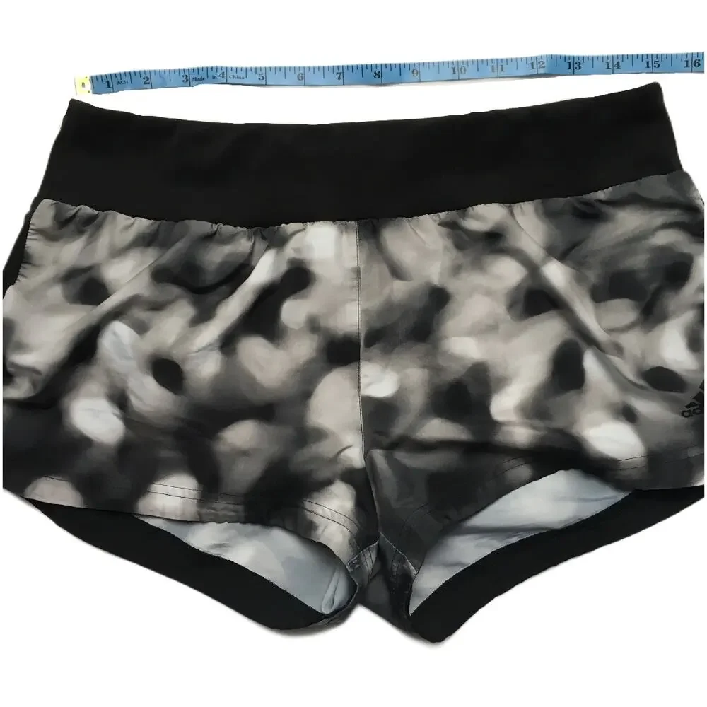 Adidas Athletic Running Shorts Black White‎ Print Mesh Lining Women's Activewear